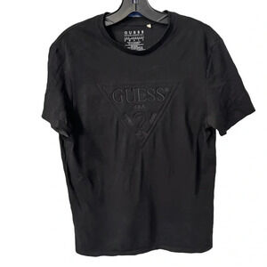 Guess Men's Embossed Quilted Logo Jet Black T-Shirt Small